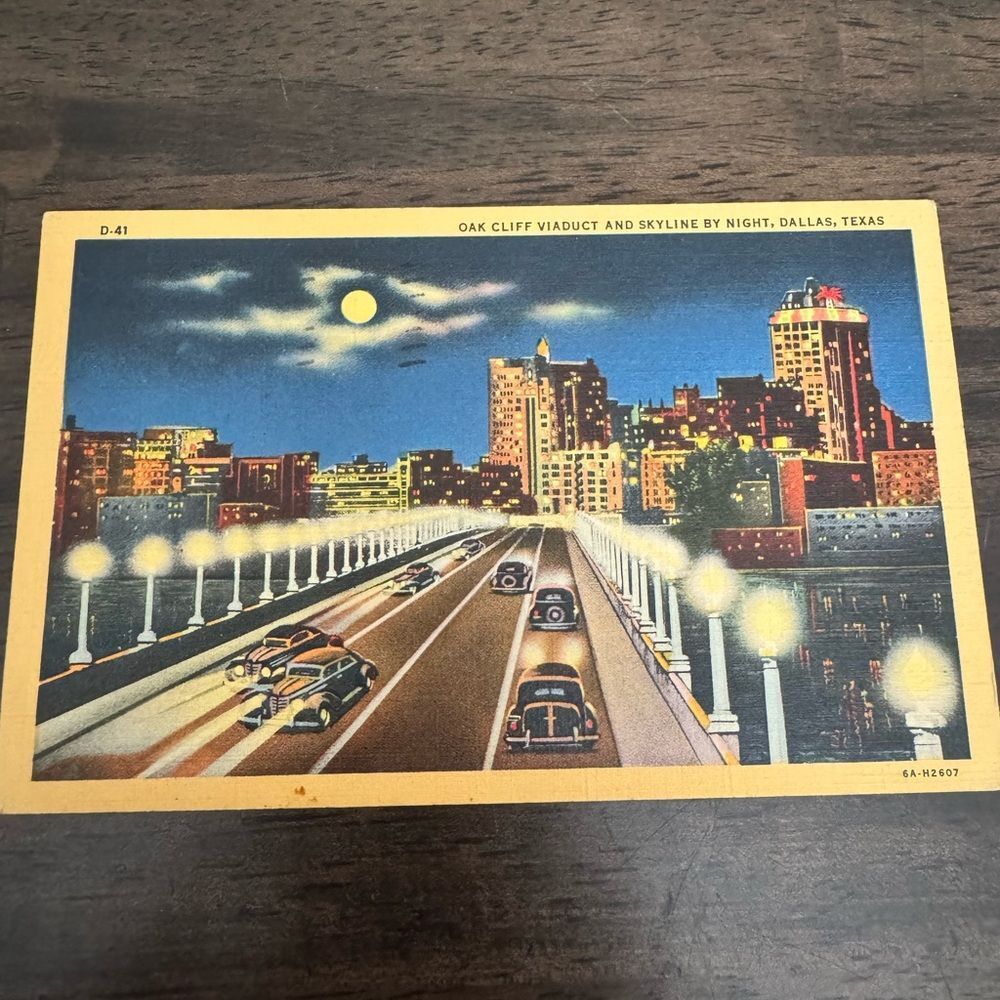 Vintage 1940 Dallas Texas Night Skyline Postcard